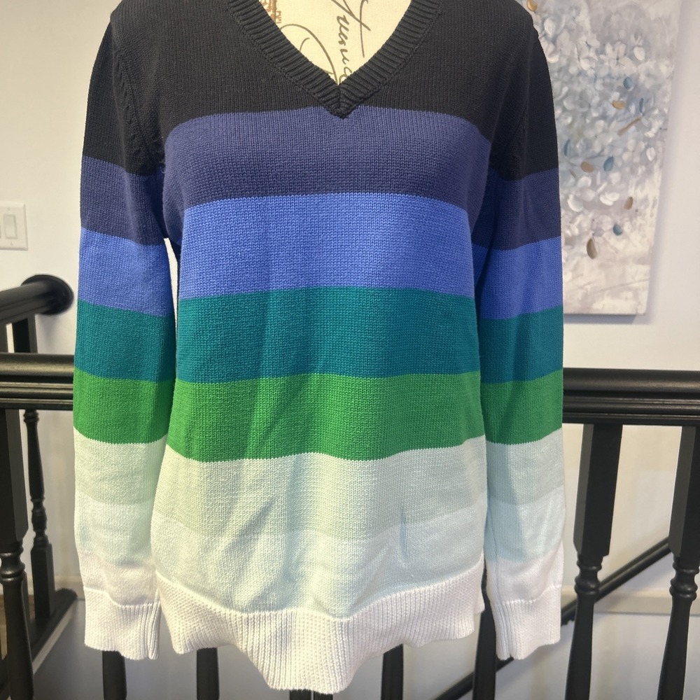 Vintage Liz Claiborne Rugby Stripeโ Cotton V Neck Sweater Large